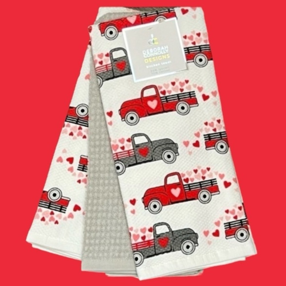 Deborah Connolly - ‘Truck of Hearts’ dish towels (3) NWT. *Last One!